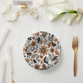 Gray Brown Floral Muster Herbsthochzeit Pappteller