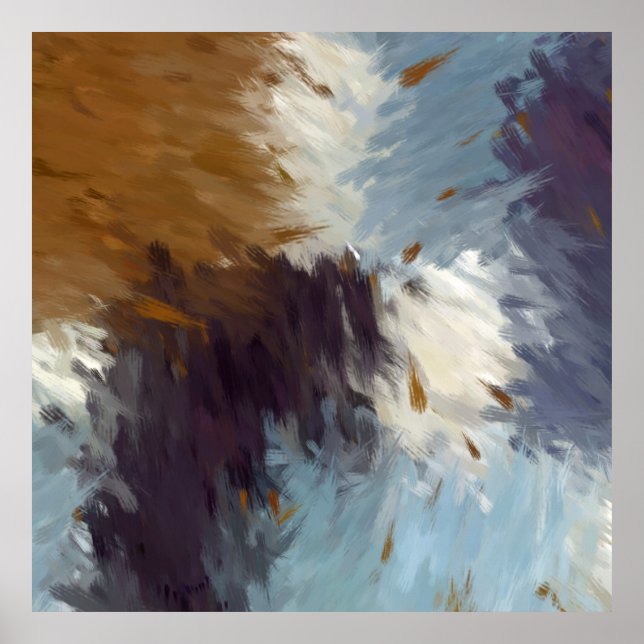 Gray Brown Taupe White Abstract Brushstrokes Poster (Vorne)