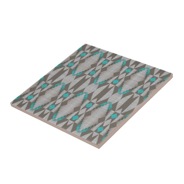 Gray Brown Türkquoise Blue Green Ethnic Stamm Art Fliese (Seite)
