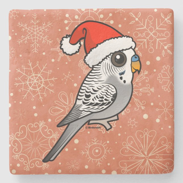 Gray Budgie Santa Claus Steinuntersetzer (Vorderseite)
