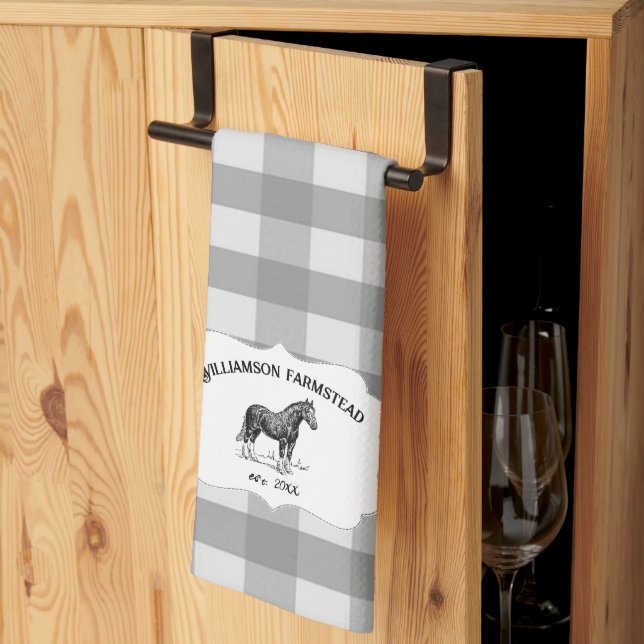 Gray Buffalo Kariert Farm Pferd Küche Handtuch (Drittel gefaltet)