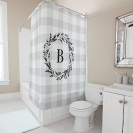 Gray Buffalo Karo Monogram | Bauernhof Badezimmer Duschvorhang