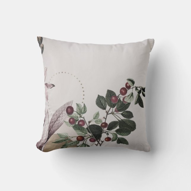 Gray & Burgund Botanische Printwerbung | Kirschen Kissen (Vorderseite)