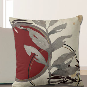 Gray Burgundy & Cream Artistic Watercolor Blätter Kissen