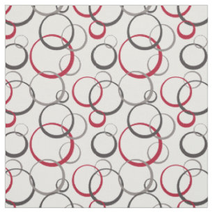 Gray Burgundy Red Rings Modernes geometrisches Mus Stoff