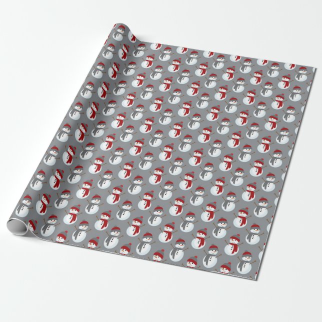 Gray Burgundy Snowman Pattern Weihnachten Einzigar Geschenkpapier (Ungerollt)