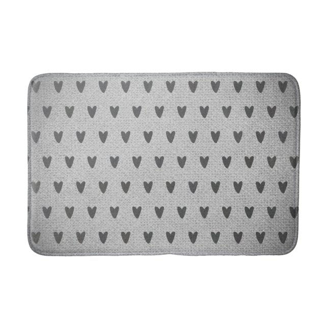 Gray Burlap Whimsical Hearts Rustikales Bauernhaus Badematte (Vorderseite)