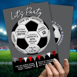 Gray Burst Sporty Soccer Ball Boys Birthday Einladung