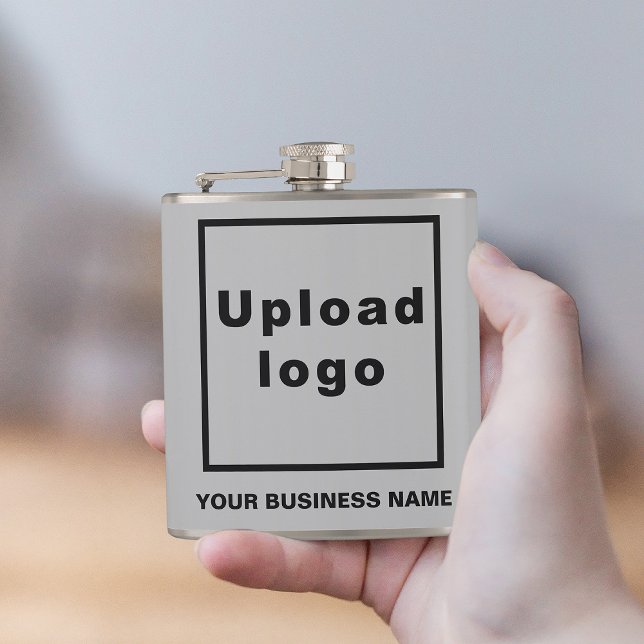 Gray Business Brand auf Vinyl Wrapped Flask Flachmann (Your business name and logo on gray vinyl wrapped flask.)