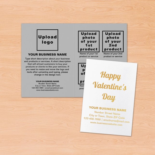 Gray Business Brand on Valentine Foil Card Folienkarte (Gray business brand with products on Valentine folded foil card on table.)