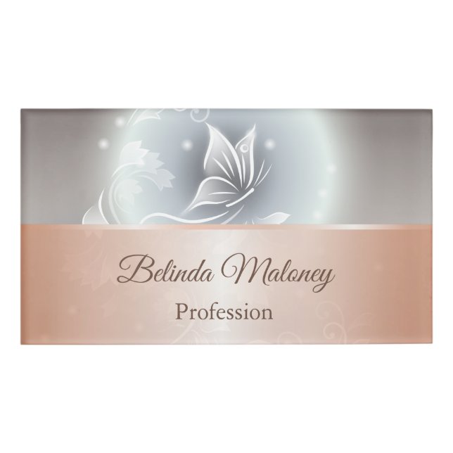 Gray Butterfly Floral Rose Gold Namenschild (Vorderseite)