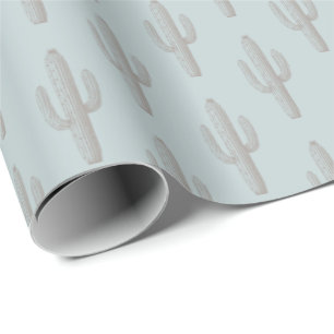 Gray Cactus Pattern Blue Geschenkpapier