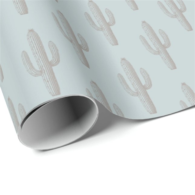 Gray Cactus Pattern Blue Geschenkpapier (Rolleneckpunkt)