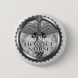 Gray caduceus Hospice Nurse Button