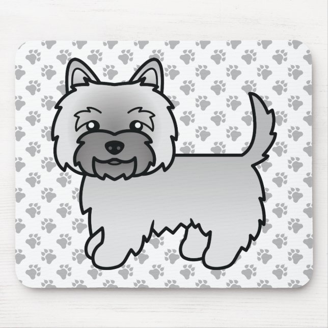 Gray Cairn Terrier Dog Illustration & Paws Muster Mousepad (Vorne)