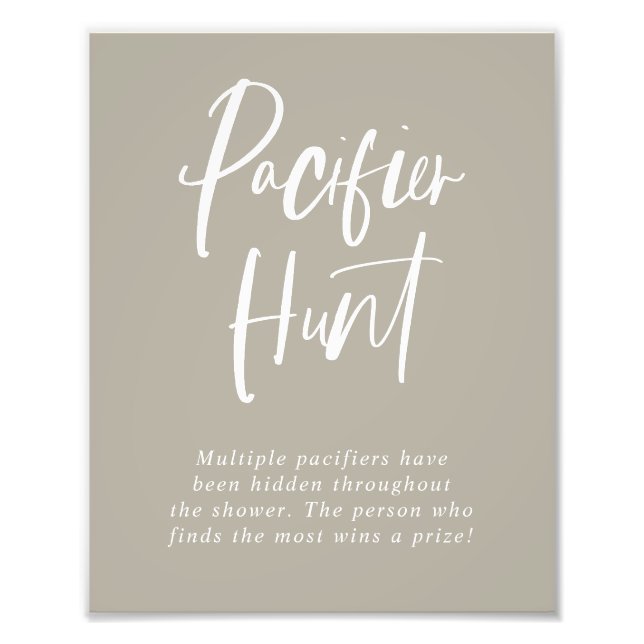 Gray Calligraphy Schnuller Hunt Baby Shooting Sign Fotodruck (Vorne)