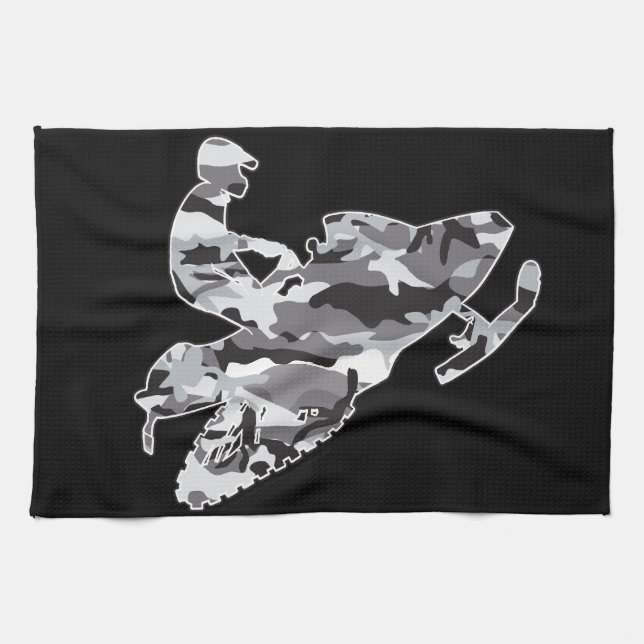 Gray Camoflage Snowmobiler Küchentuch (Horizontal)