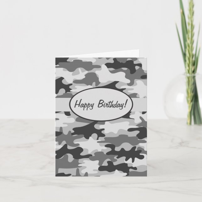 Gray Camouflage Camouflage Happy Birthday Custom Karte (Vorderseite)