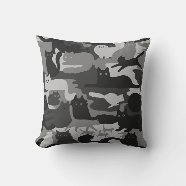 Gray Camouflage Cats Pattern Gray Kitty Cats Camou Kissen (Vorderseite)