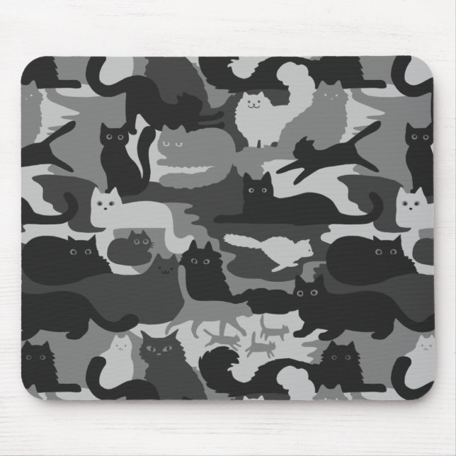 Gray Camouflage Cats Pattern Grey Kitty Cats Camo Mousepad (Vorne)