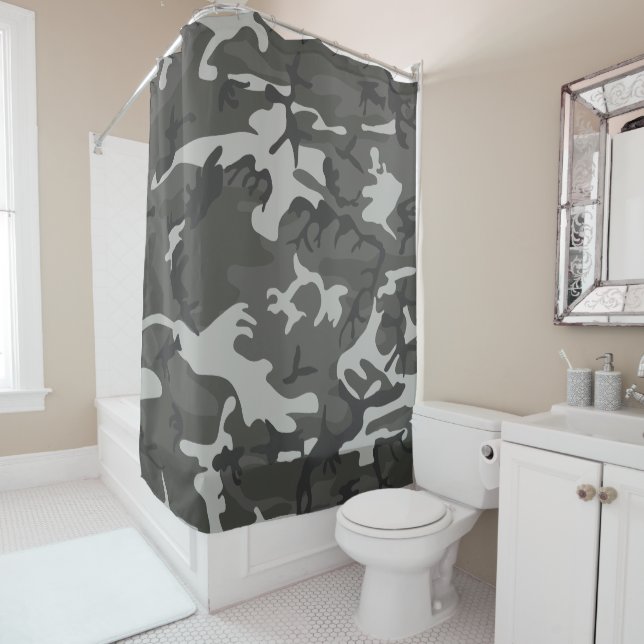 Gray Camouflage Pattern, militärisches Muster, Arm Duschvorhang (Beispiel)