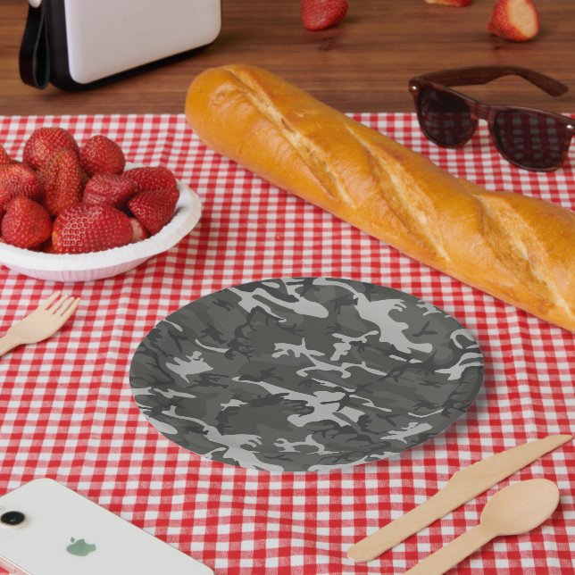 Gray Camouflage Pattern, militärisches Muster, Arm Pappteller (Picknick)