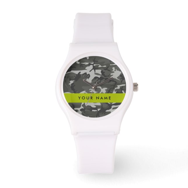 Gray Camouflage Pattern, Your name, Personalize Armbanduhr (Vorderseite)