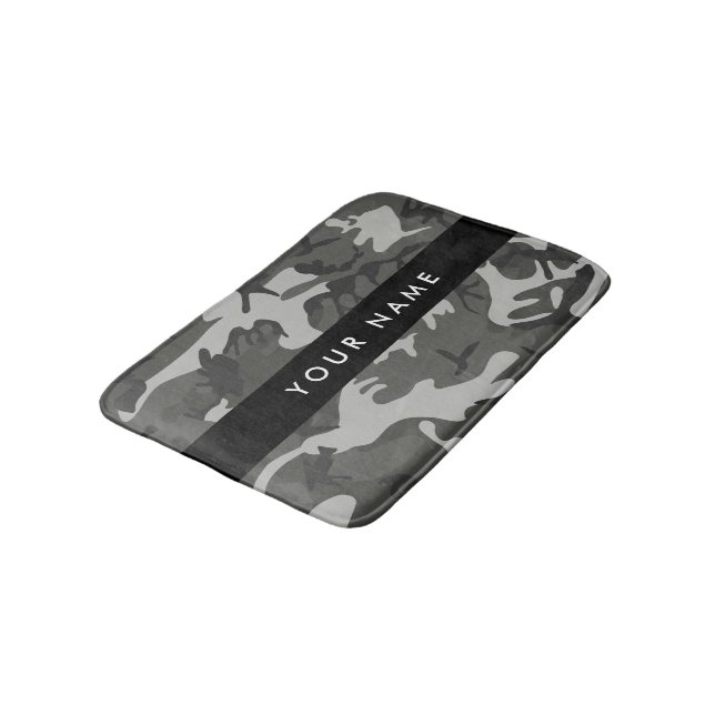 Gray Camouflage Pattern, Your name, Personalize Badematte (Schrägansicht)