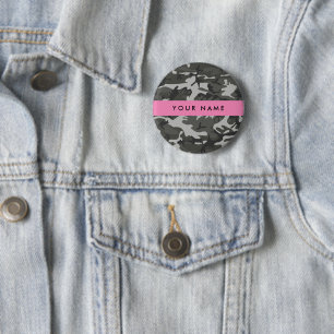 Gray Camouflage Pattern, Your name, Personalize Button
