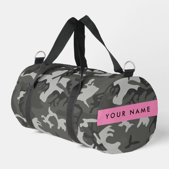 Gray Camouflage Pattern, Your name, Personalize Duffle Bag (Linke Seite)