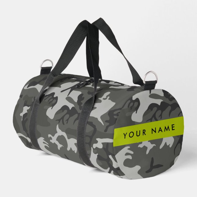 Gray Camouflage Pattern, Your name, Personalize Duffle Bag (Linke Seite)