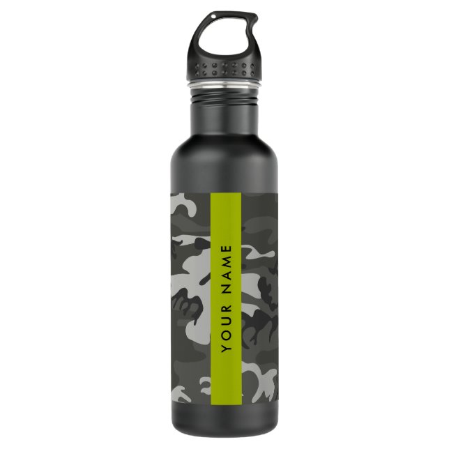 Gray Camouflage Pattern, Your name, Personalize Edelstahlflasche (Vorderseite)