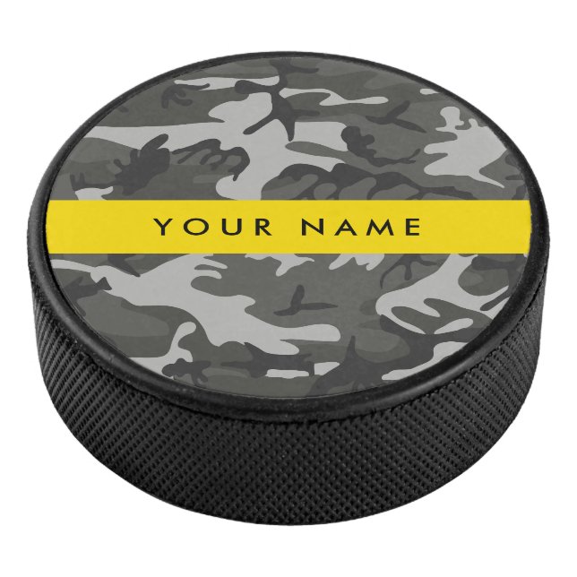 Gray Camouflage Pattern, Your name, Personalize Eishockey Puck (3/4)