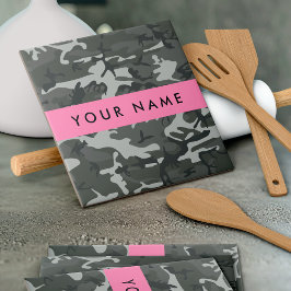 Gray Camouflage Pattern, Your name, Personalize Fliese