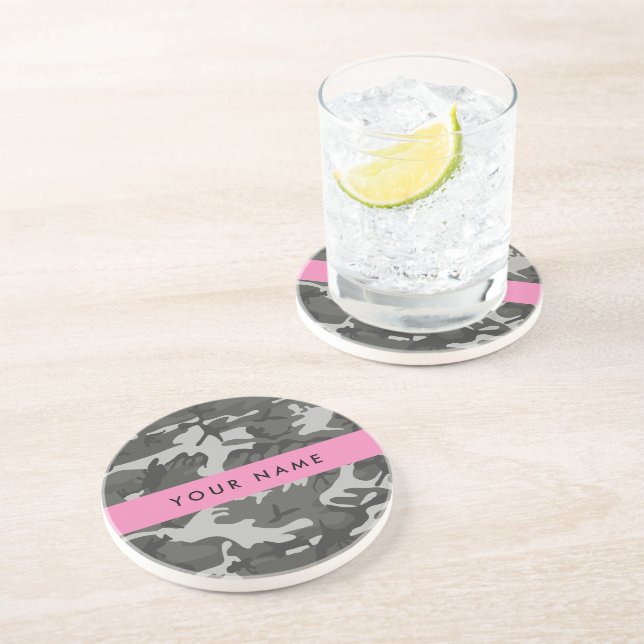 Gray Camouflage Pattern, Your name, Personalize Getränkeuntersetzer (Seite)