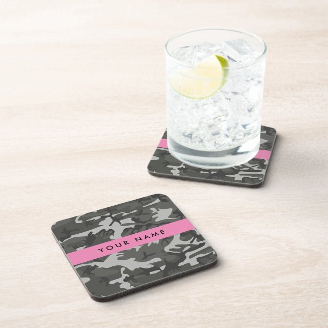 Gray Camouflage Pattern, Your name, Personalize Getränkeuntersetzer (Rechte Seite)