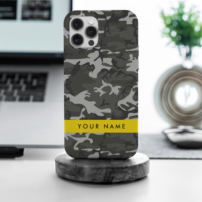 Gray Camouflage Pattern, Your name, Personalize iPhone 15 Pro Max Hülle (Von Creator hochgeladen)