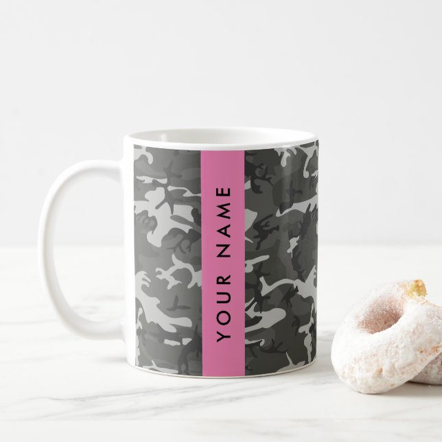 Gray Camouflage Pattern, Your name, Personalize Kaffeetasse (Mit Donut)