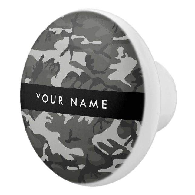Gray Camouflage Pattern, Your name, Personalize Keramikknauf (Rechts)