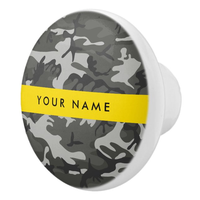 Gray Camouflage Pattern, Your name, Personalize Keramikknauf (Rechts)