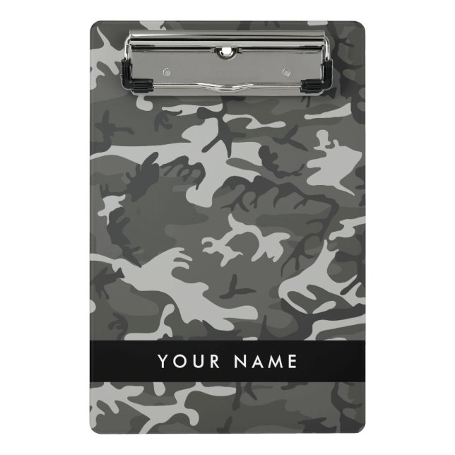Gray Camouflage Pattern, Your name, Personalize Mini Klemmbrett (Vorderseite)