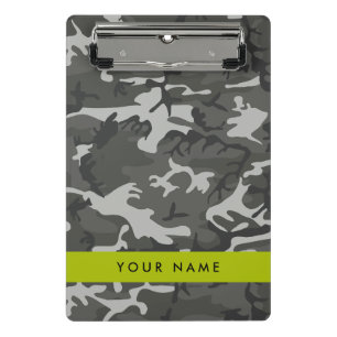 Gray Camouflage Pattern, Your name, Personalize Mini Klemmbrett