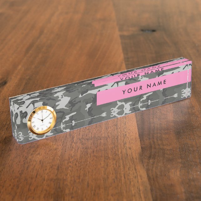 Gray Camouflage Pattern, Your name, Personalize Namensplakette (Seite)