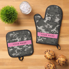 Gray Camouflage Pattern, Your name, Personalize Ofenhandschuh & Topflappen-Set