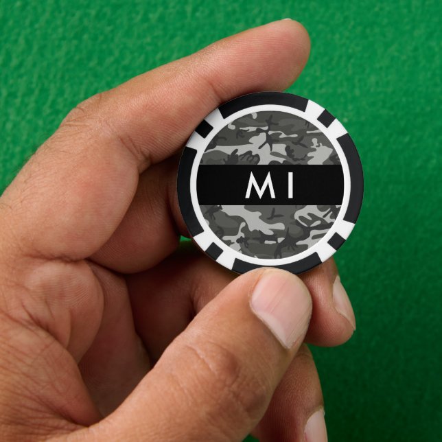 Gray Camouflage Pattern, Your name, Personalize Pokerchips (Hand)