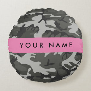 Gray Camouflage Pattern, Your name, Personalize Rundes Kissen
