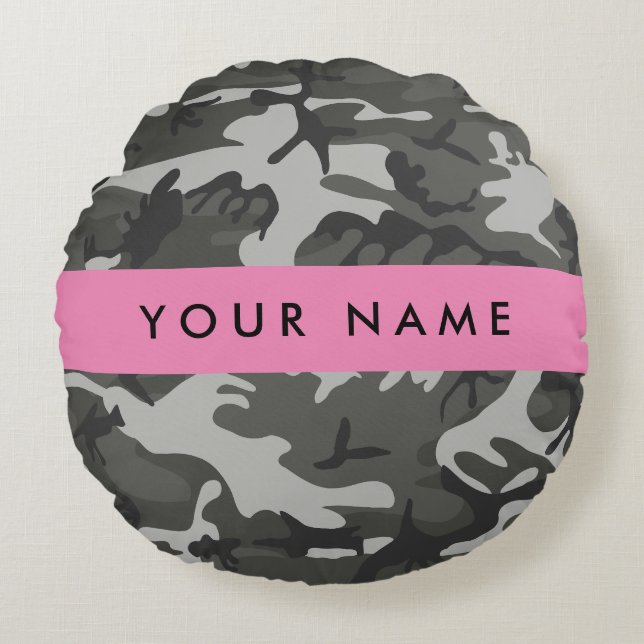 Gray Camouflage Pattern, Your name, Personalize Rundes Kissen (Vorderseite)