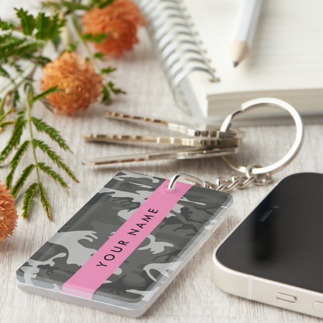 Gray Camouflage Pattern, Your name, Personalize Schlüsselanhänger (Vorderseite rechts)