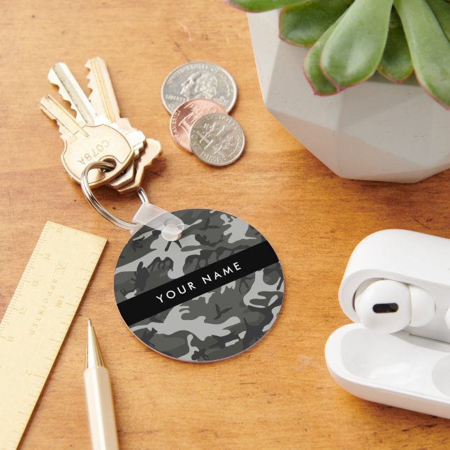 Gray Camouflage Pattern, Your name, Personalize Schlüsselanhänger (Schreibtisch)
