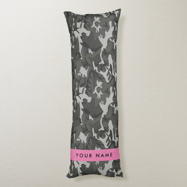 Gray Camouflage Pattern, Your name, Personalize Seitenschläferkissen (Rückseite (Vertikal))